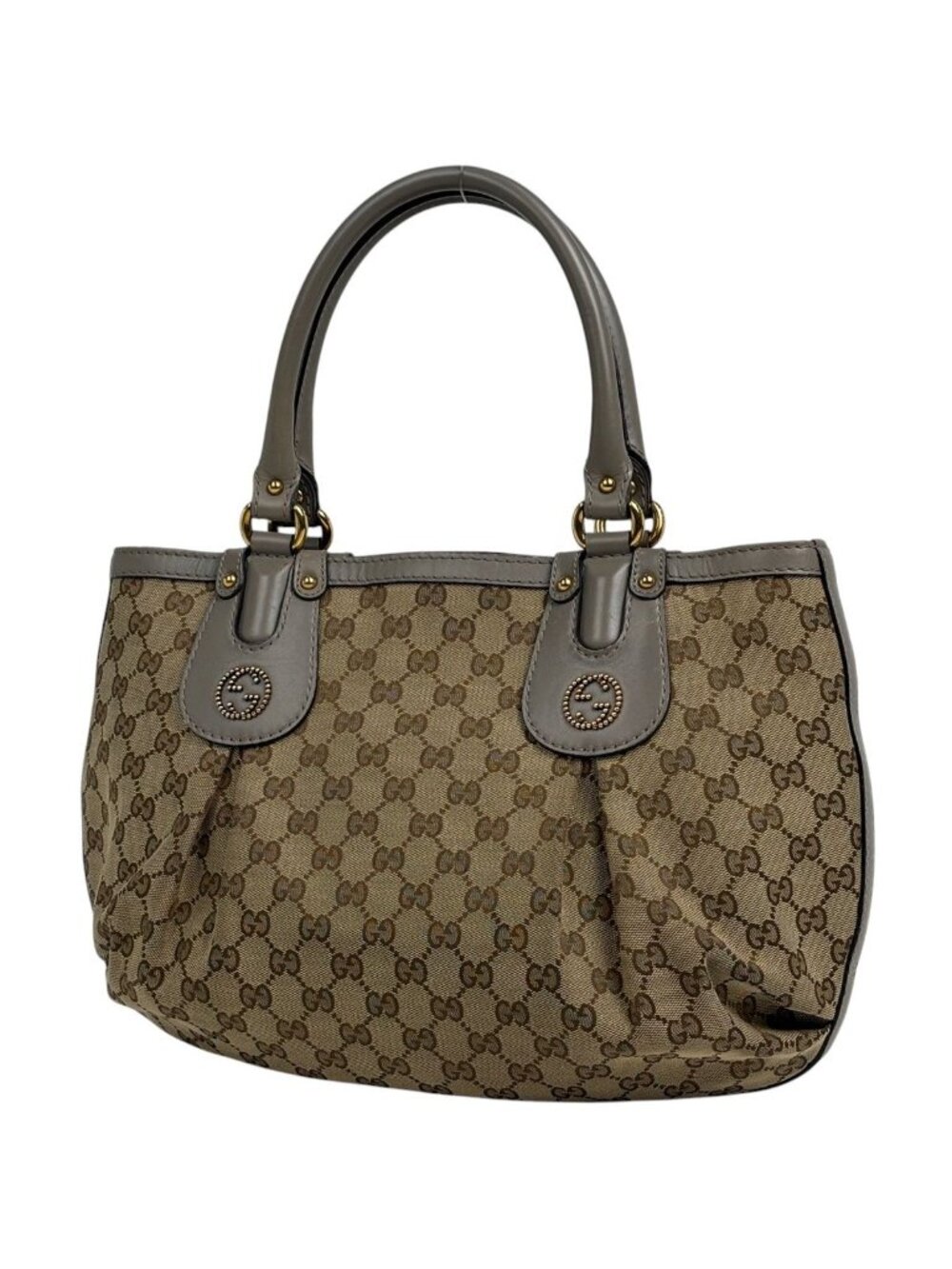 Gucci GG Pattern Tote Interlocking Studs Canvas Beige Gray - Picture 1 of 13
